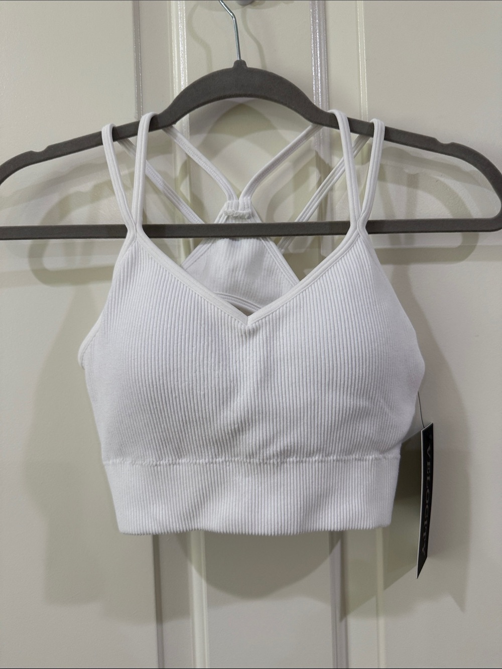 Velocity White Ribbed Strappy Sports Bralette